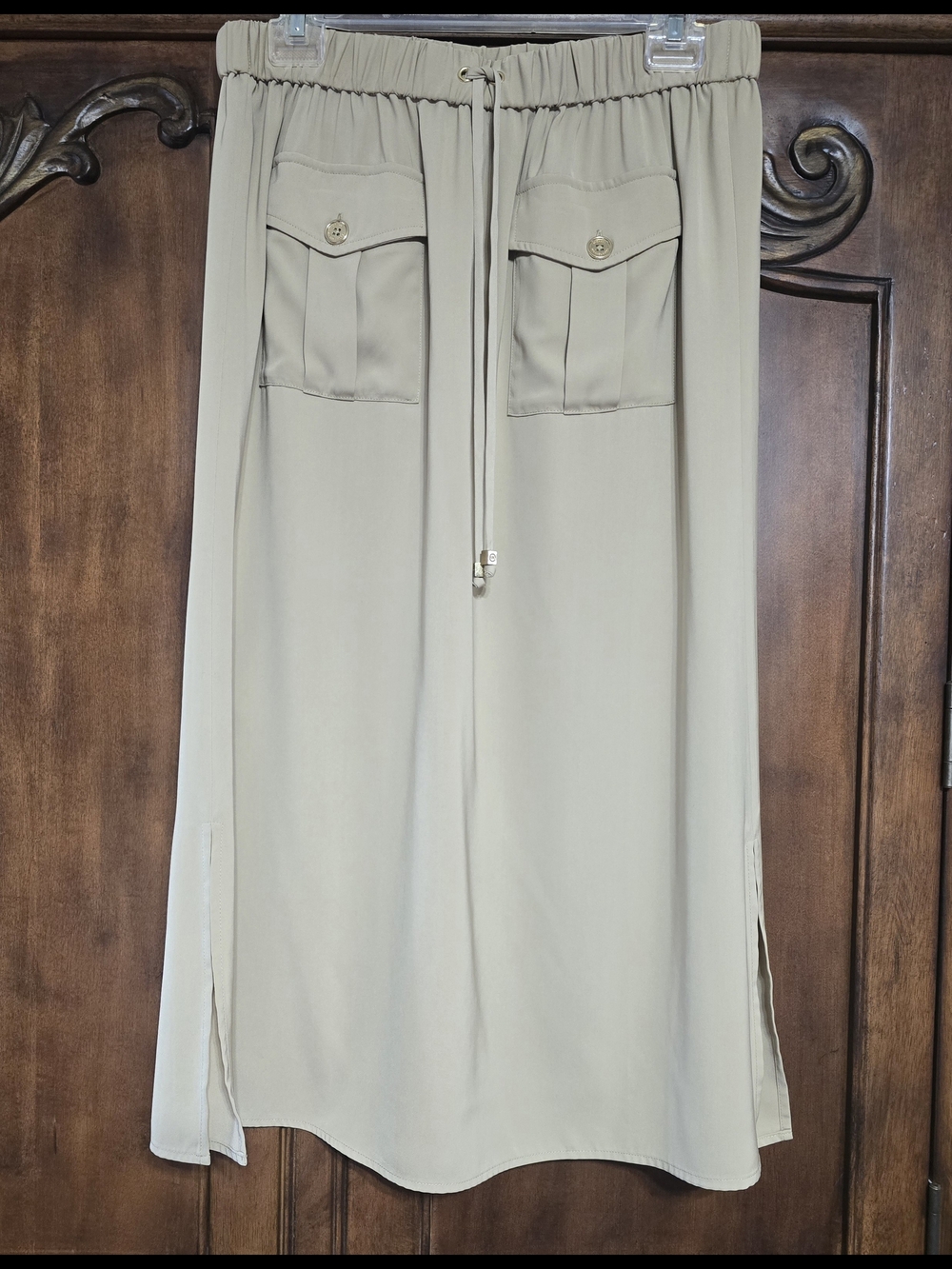 Womens Micheal Kors Drawstring Pocket Midi Skirt - Beige/tan